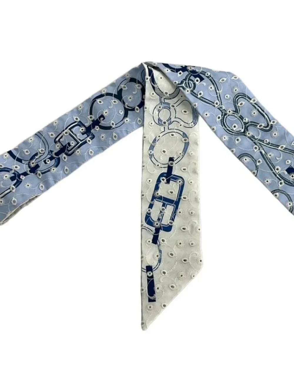 HERMES Twilly Light Blue Blue White Silk Scarf